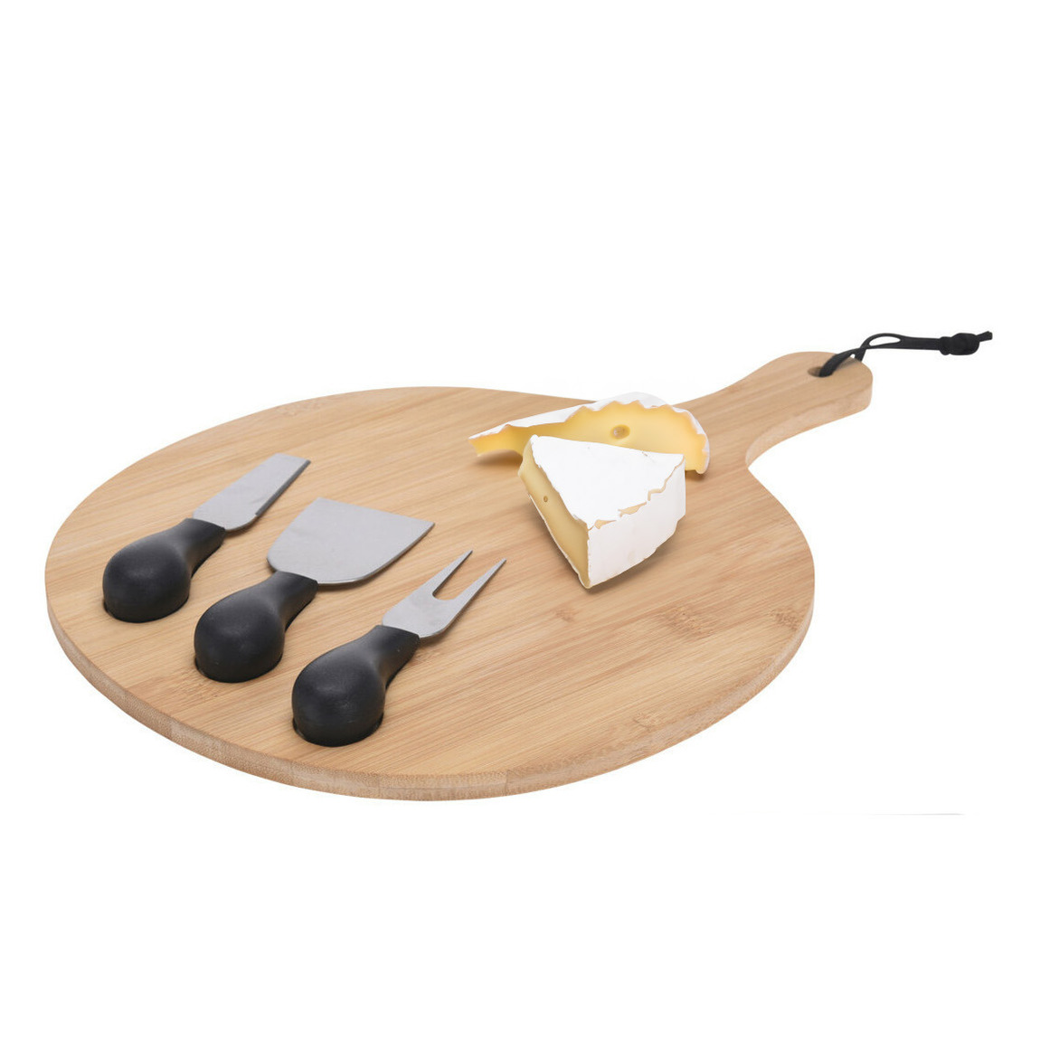 Excellent Houseware Borrelplank/kaasplank set - inclusief 3x kaasmes - bamboe hout - 33 cm - serveerplank -