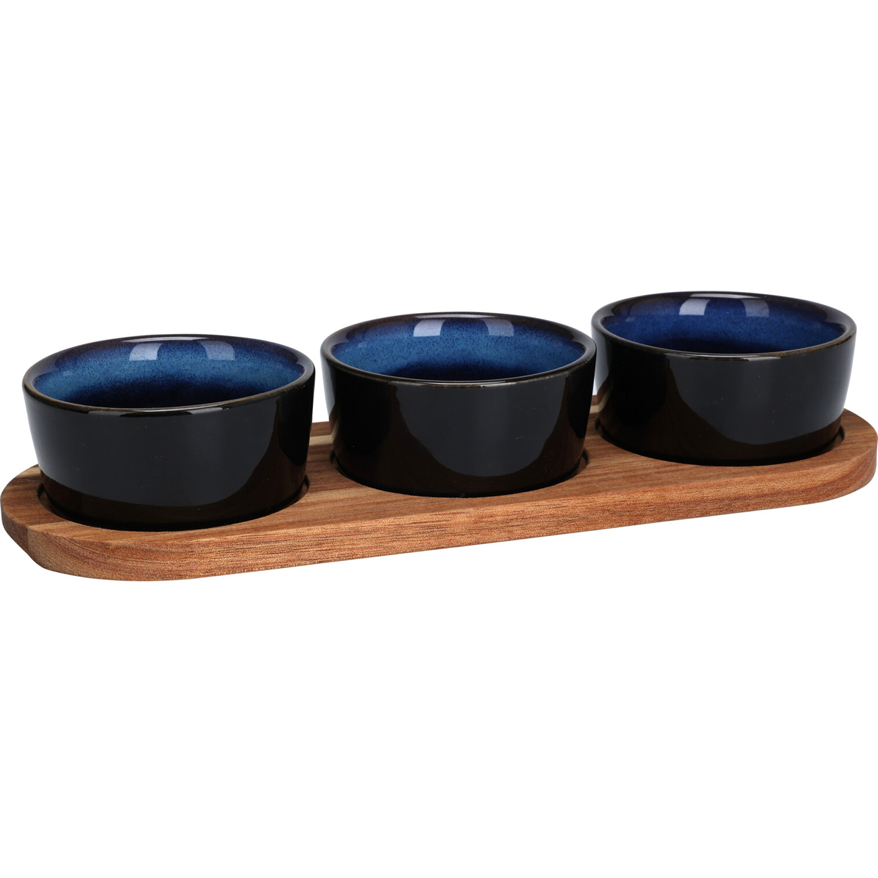 Excellent Houseware Serveerplank/borrelplank hapjes/saus/tapas - keramiek - blauw - incl. 3x schaaltjes -