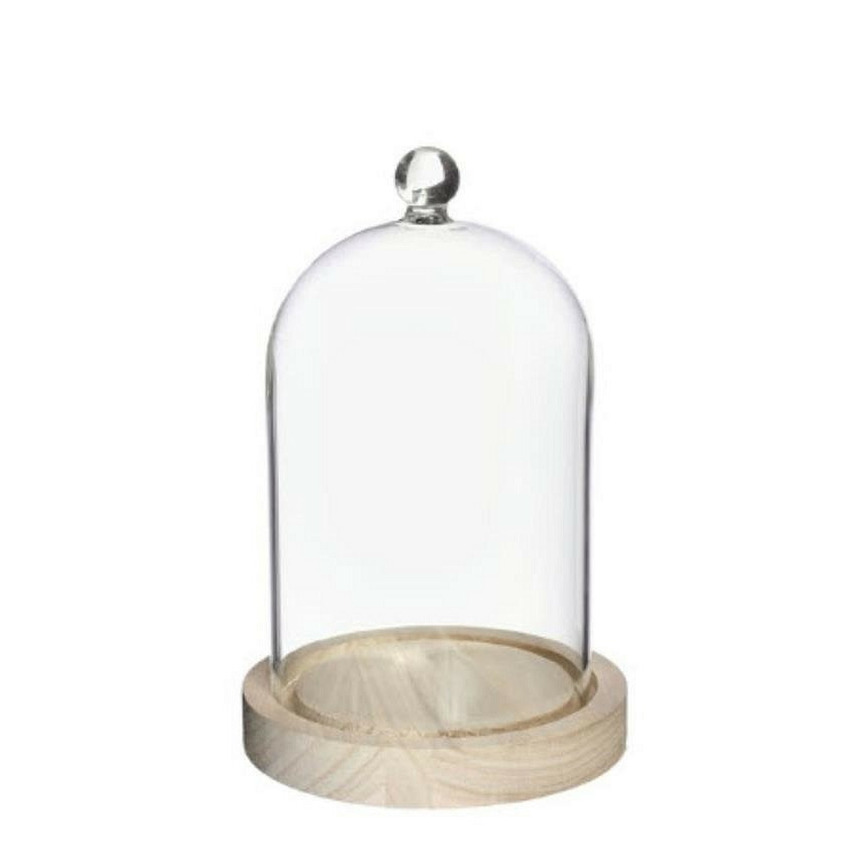 Ideas 4 Seasons Decoratie stolp - met knopje - houten plateau - D12 x H18 cm -