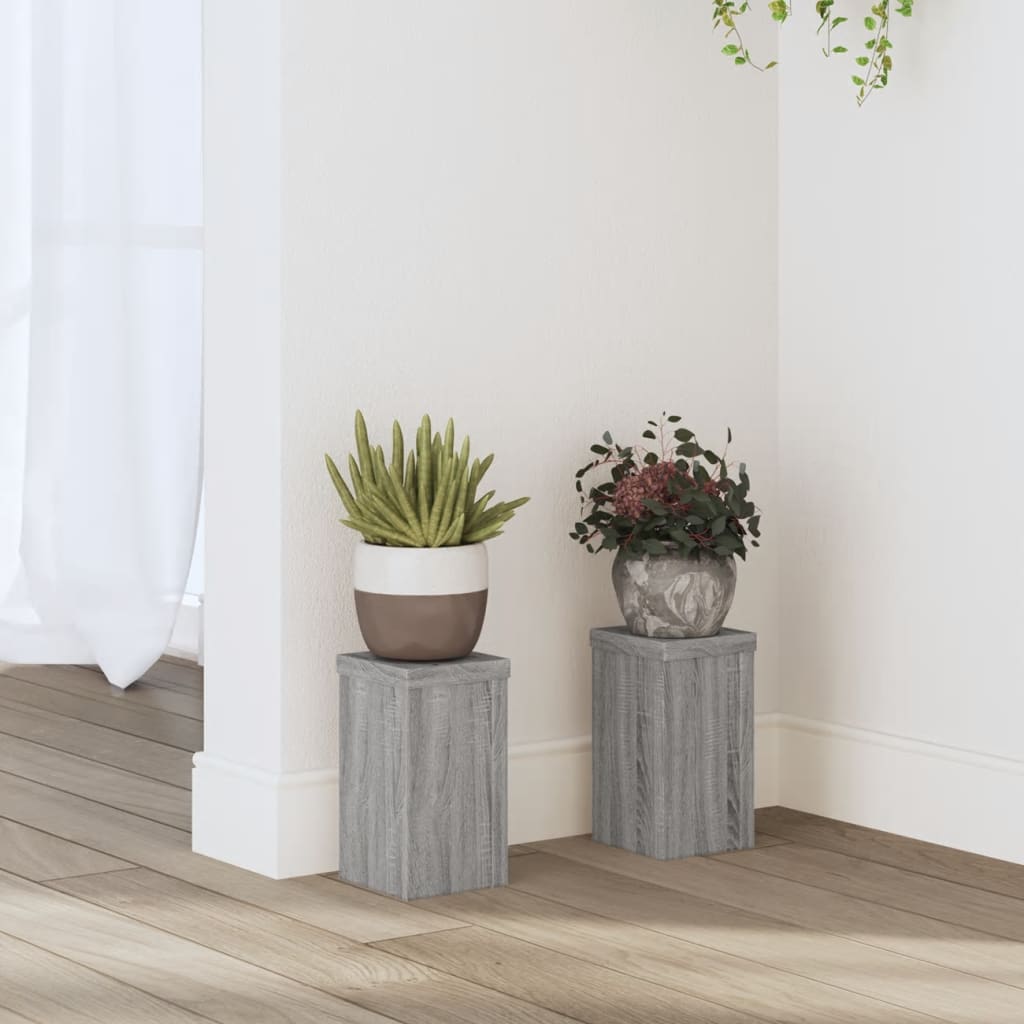 VidaXL Plantenstandaards 2 st 10x10x18 cm bewerkt hout grijs sonoma