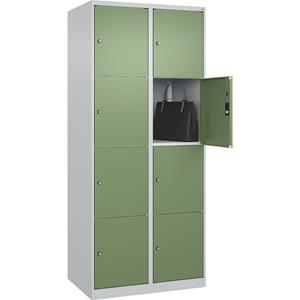 C+P Lockerkast Classic PLUS, 2 compartimenten, lichtgrijs / resedagroen, b = 800 mm, 8 vakken, met voetdoppen