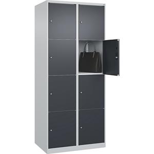 C+P Lockerkast Classic PLUS, 2 compartimenten, lichtgrijs / grijs, b = 800 mm, 8 vakken, met voetdoppen