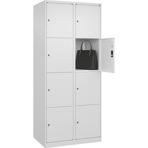 C+P Lockerkast Classic PLUS, 2 compartimenten, verkeerswit, b = 800 mm, 8 vakken, met voetdoppen