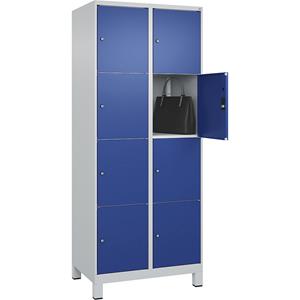 C+P Lockerkast Classic PLUS, 2 compartimenten, lichtgrijs / gentiaanblauw, b = 800 mm, 8 vakken, met voeten