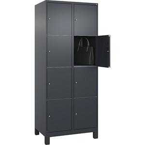 C+P Lockerkast Classic PLUS, 2 compartimenten, grijs, b = 800 mm, 8 vakken, met voeten