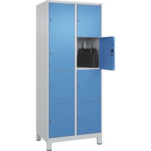 C+P Lockerkast Classic PLUS, 2 compartimenten, lichtgrijs / lichtblauw, b = 800 mm, 8 vakken, met voeten