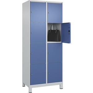 C+P Lockerkast Classic PLUS, 2 compartimenten, lichtgrijs / verblauw, b = 800 mm, 8 vakken, met voeten