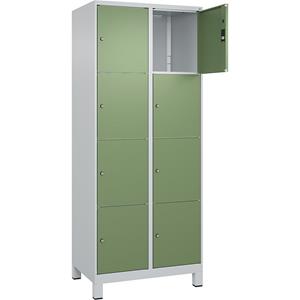 C+P Lockerkast Classic PLUS, 2 compartimenten, lichtgrijs / resedagroen, b = 800 mm, 8 vakken, met voeten