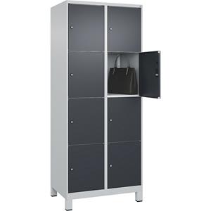 C+P Lockerkast Classic PLUS, 2 compartimenten, lichtgrijs / grijs, b = 800 mm, 8 vakken, met voeten