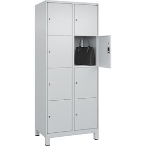 C+P Lockerkast Classic PLUS, 2 compartimenten, lichtgrijs, b = 800 mm, 8 vakken, met voeten