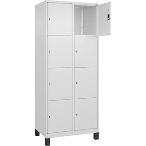 C+P Lockerkast Classic PLUS, 2 compartimenten, verkeerswit, b = 800 mm, 8 vakken, met voeten