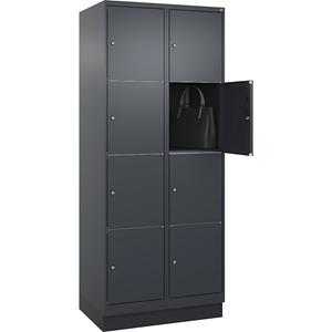 C+P Lockerkast Classic PLUS, 2 compartimenten, grijs, b = 800 mm, 8 vakken, met bodemsokkel