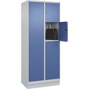 C+P Lockerkast Classic PLUS, 2 compartimenten, lichtgrijs / verblauw, b = 800 mm, 8 vakken, met bodemsokkel