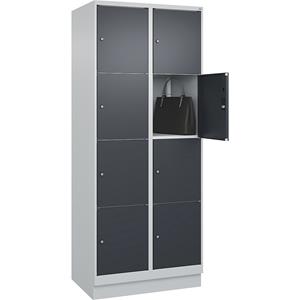 C+P Lockerkast Classic PLUS, 2 compartimenten, lichtgrijs / grijs, b = 800 mm, 8 vakken, met bodemsokkel