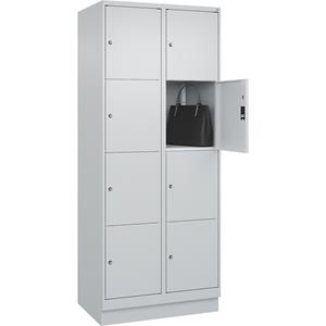 C+P Lockerkast Classic PLUS, 2 compartimenten, lichtgrijs, b = 800 mm, 8 vakken, met bodemsokkel