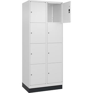 C+P Lockerkast Classic PLUS, 2 compartimenten, verkeerswit, b = 800 mm, 8 vakken, met bodemsokkel