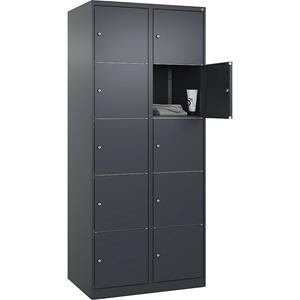 C+P Lockerkast Classic PLUS, 2 compartimenten, grijs, b = 800 mm, 10 vakken, met voetdoppen