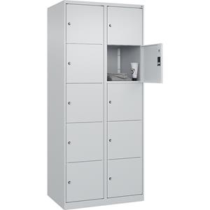 C+P Lockerkast Classic PLUS, 2 compartimenten, lichtgrijs, b = 800 mm, 10 vakken, met voetdoppen