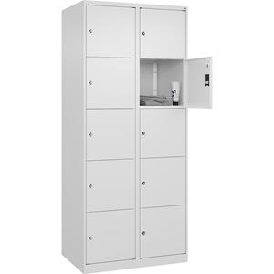 C+P Lockerkast Classic PLUS, 2 compartimenten, verkeerswit, b = 800 mm, 10 vakken, met voetdoppen