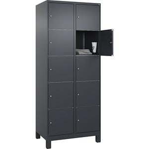 C+P Lockerkast Classic PLUS, 2 compartimenten, grijs, b = 800 mm, 10 vakken, met voeten