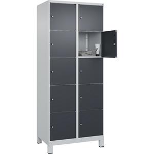 C+P Lockerkast Classic PLUS, 2 compartimenten, lichtgrijs / grijs, b = 800 mm, 10 vakken, met voeten