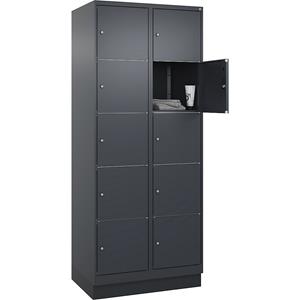 C+P Lockerkast Classic PLUS, 2 compartimenten, grijs, b = 800 mm, 10 vakken, met bodemsokkel