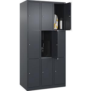 C+P Lockerkast Classic PLUS, 3 compartimenten, grijs, b = 900 mm, 9 vakken, met voetdoppen