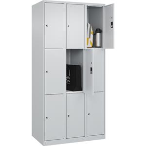 C+P Lockerkast Classic PLUS, 3 compartimenten, lichtgrijs, b = 900 mm, 9 vakken, met voetdoppen