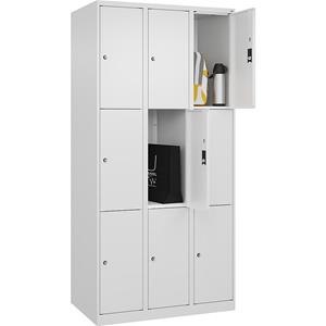 C+P Lockerkast Classic PLUS, 3 compartimenten, verkeerswit, b = 900 mm, 9 vakken, met voetdoppen