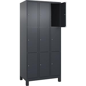 C+P Lockerkast Classic PLUS, 3 compartimenten, grijs, b = 900 mm, 9 vakken, met voeten