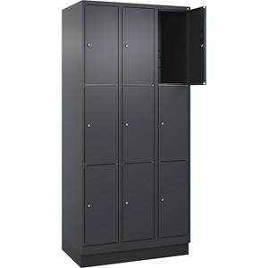 C+P Lockerkast Classic PLUS, 3 compartimenten, grijs, b = 900 mm, 9 vakken, met bodemsokkel