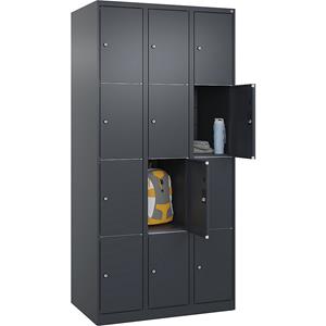 C+P Lockerkast Classic PLUS, 3 compartimenten, grijs, b = 900 mm, 12 vakken, met voetdoppen