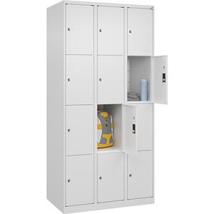 C+P Lockerkast Classic PLUS, 3 compartimenten, verkeerswit, b = 900 mm, 12 vakken, met voetdoppen