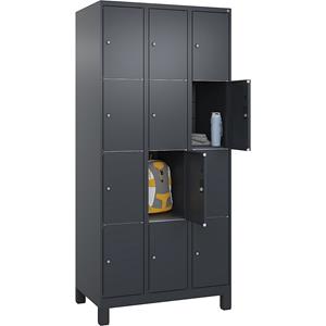 C+P Lockerkast Classic PLUS, 3 compartimenten, grijs, b = 900 mm, 12 vakken, met voeten