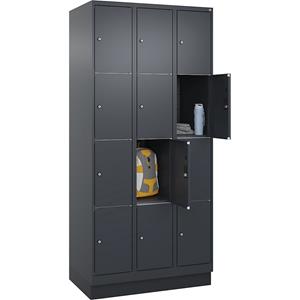 C+P Lockerkast Classic PLUS, 3 compartimenten, grijs, b = 900 mm, 12 vakken, met bodemsokkel