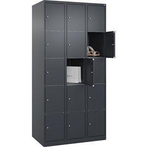 C+P Lockerkast Classic PLUS, 3 compartimenten, grijs, b = 900 mm, 15 vakken, met voetdoppen