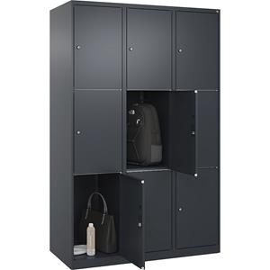 C+P Lockerkast Classic PLUS, 3 compartimenten, grijs, b = 1200 mm, 9 vakken, met voetdoppen