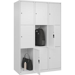 C+P Lockerkast Classic PLUS, 3 compartimenten, verkeerswit, b = 1200 mm, 9 vakken, met voetdoppen