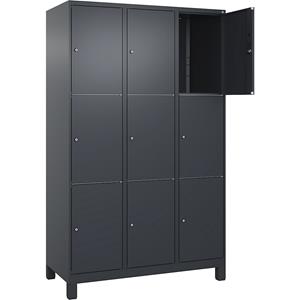 C+P Lockerkast Classic PLUS, 3 compartimenten, grijs, b = 1200 mm, 9 vakken, met voeten