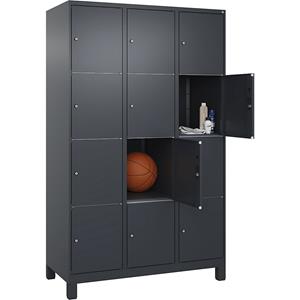 C+P Lockerkast Classic PLUS, 3 compartimenten, grijs, b = 1200 mm, 12 vakken, met voeten