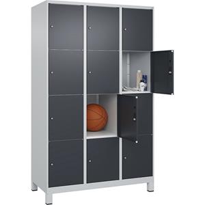 C+P Lockerkast Classic PLUS, 3 compartimenten, lichtgrijs / grijs, b = 1200 mm, 12 vakken, met voeten