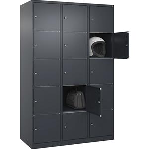 C+P Lockerkast Classic PLUS, 3 compartimenten, grijs, b = 1200 mm, 15 vakken, met voetdoppen