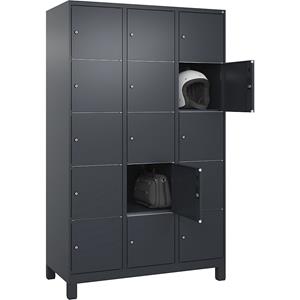 C+P Lockerkast Classic PLUS, 3 compartimenten, grijs, b = 1200 mm, 15 vakken, met voeten