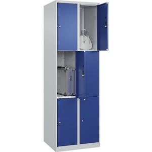 C+P Lockerkast Classic PLUS, 2 compartimenten, lichtgrijs / gentiaanblauw, b = 600 mm, 6 vakken, met voetdoppen