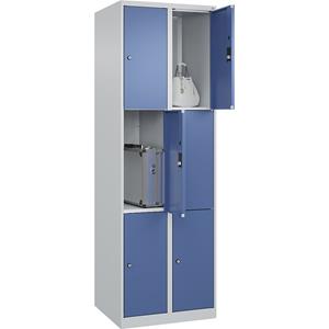 C+P Lockerkast Classic PLUS, 2 compartimenten, lichtgrijs / verblauw, b = 600 mm, 6 vakken, met voetdoppen