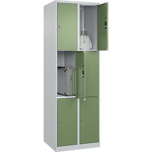 C+P Lockerkast Classic PLUS, 2 compartimenten, lichtgrijs / resedagroen, b = 600 mm, 6 vakken, met voetdoppen