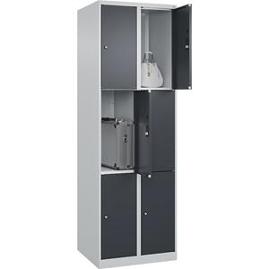 C+P Lockerkast Classic PLUS, 2 compartimenten, lichtgrijs / grijs, b = 600 mm, 6 vakken, met voetdoppen