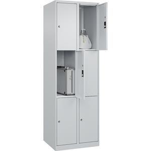 C+P Lockerkast Classic PLUS, 2 compartimenten, lichtgrijs, b = 600 mm, 6 vakken, met voetdoppen