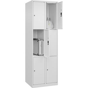 C+P Lockerkast Classic PLUS, 2 compartimenten, verkeerswit, b = 600 mm, 6 vakken, met voetdoppen