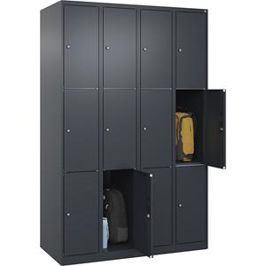 C+P Lockerkast Classic PLUS, 4 compartimenten, grijs, b = 1200 mm, 12 vakken, met voetdoppen